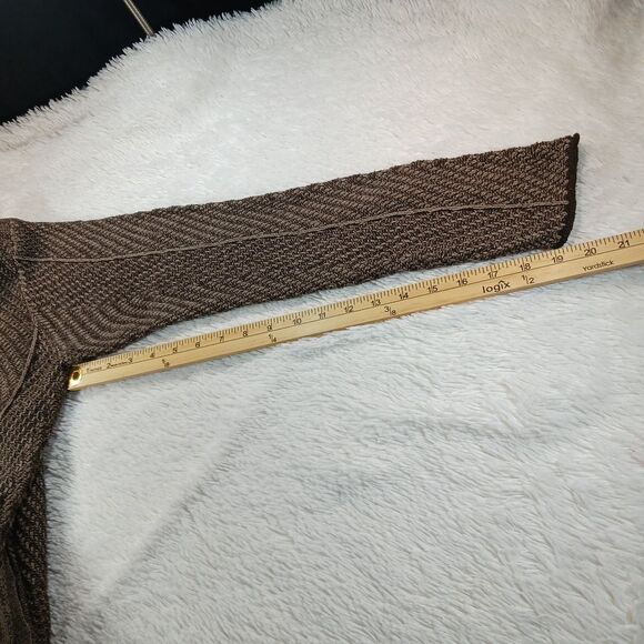 Herringbone Bodycon Knit Sweater Brown Boat Neck Accent Buttons Women's L Cotton - Picture 8 of 8